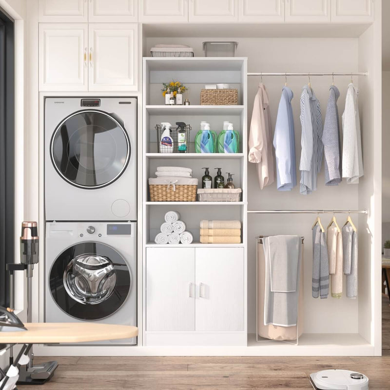 96 Inch Walk in Closet System with Hanging Rods and Storage Cabinet