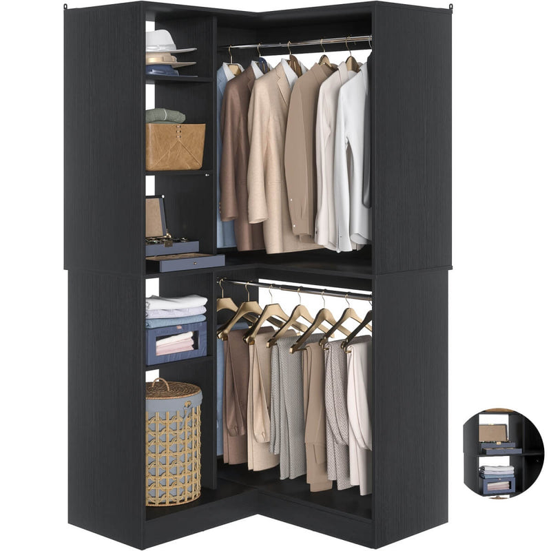 36'' Corner Closet System with 2 Hanging Rods & 5 Storage Shelves, Versatile Storage