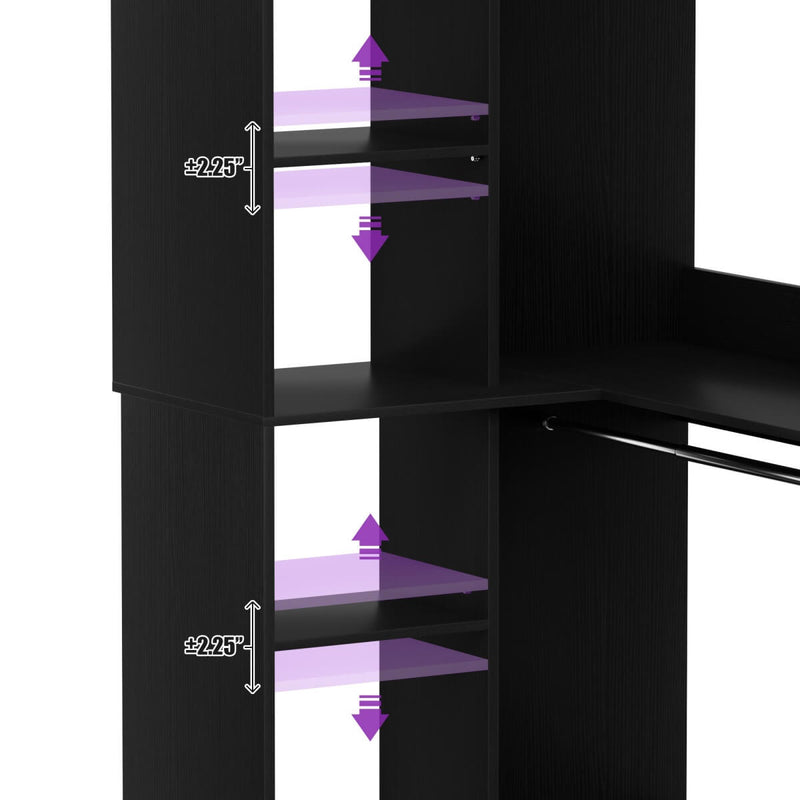 36'' Corner Closet System with 2 Hanging Rods & 5 Storage Shelves, Versatile Storage