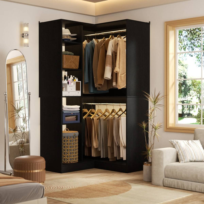 36'' Corner Closet System with 2 Hanging Rods & 5 Storage Shelves, Versatile Storage