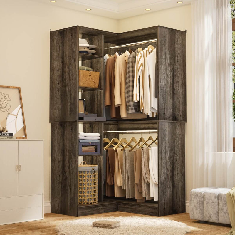 36'' Corner Closet System with 2 Hanging Rods & 5 Storage Shelves, Versatile Storage