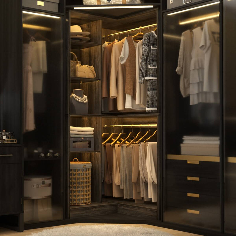 36'' Corner Closet System with 2 Hanging Rods & 5 Storage Shelves, Versatile Storage