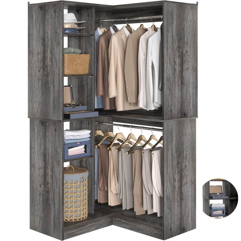 36'' Corner Closet System with 2 Hanging Rods & 5 Storage Shelves, Versatile Storage