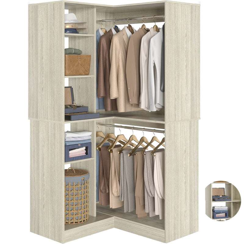 36'' Corner Closet System with 2 Hanging Rods & 5 Storage Shelves, Versatile Storage