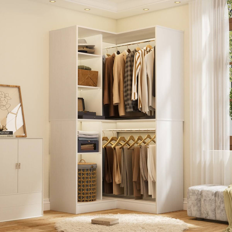 36'' Corner Closet System with 2 Hanging Rods & 5 Storage Shelves, Versatile Storage