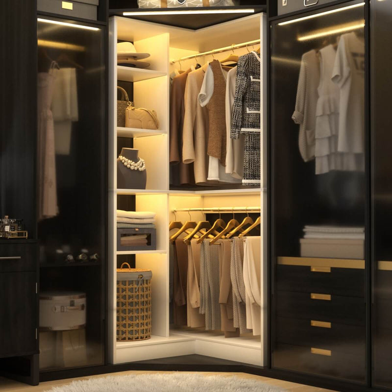 36'' Corner Closet System with 2 Hanging Rods & 5 Storage Shelves, Versatile Storage