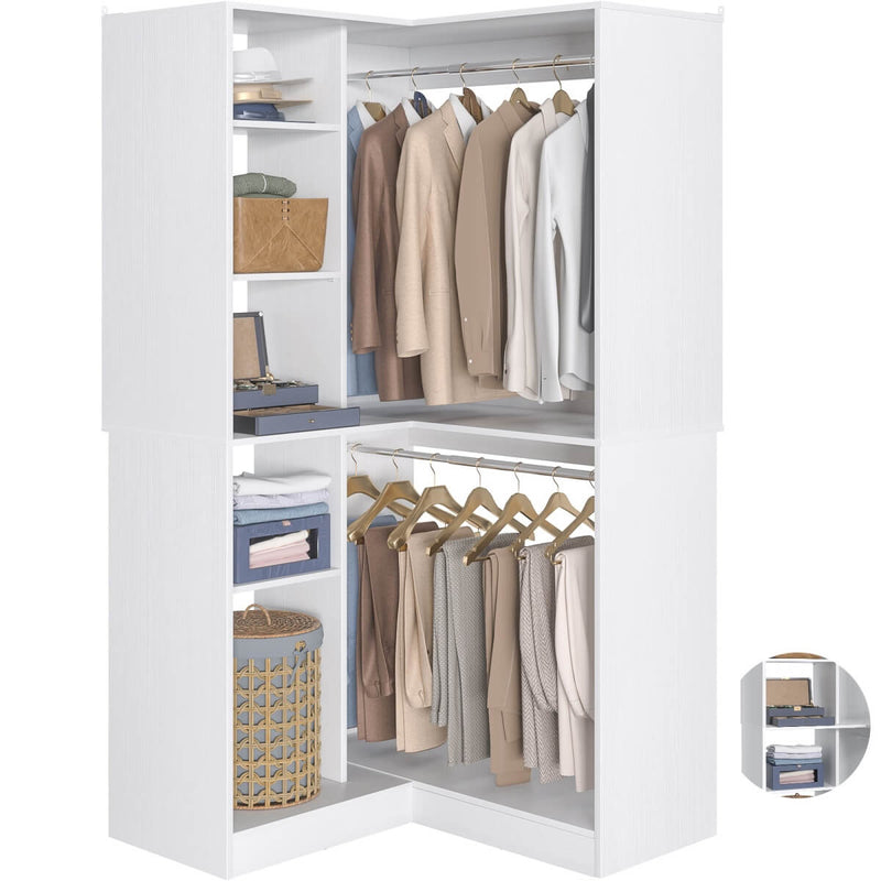 36'' Corner Closet System with 2 Hanging Rods & 5 Storage Shelves, Versatile Storage