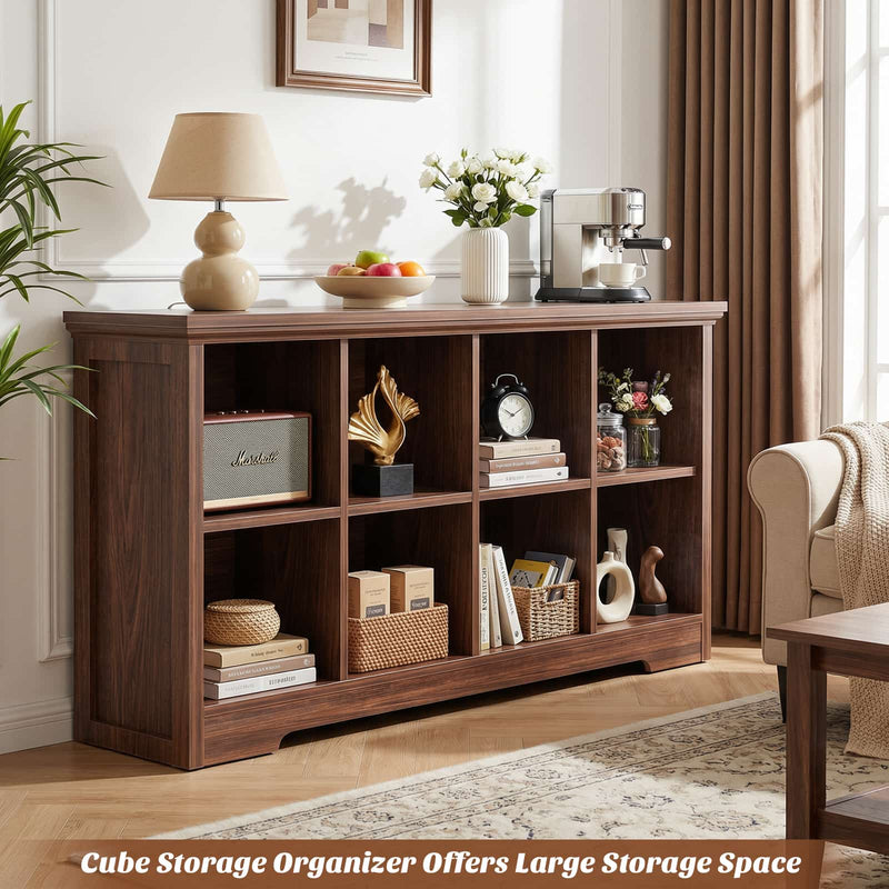 8-Cube Organizer, 50'' Width Cube Bookcase with Power Outlet and 9 Open Storage Shelves