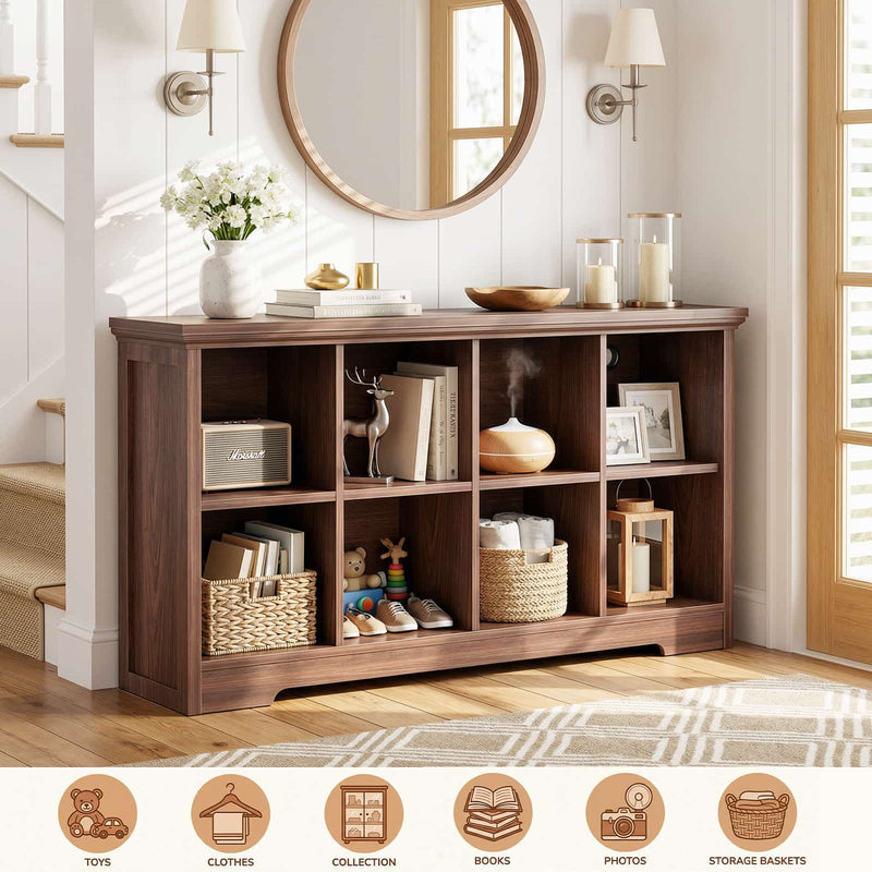8-Cube Organizer, 50'' Width Cube Bookcase with Power Outlet and 9 Open Storage Shelves