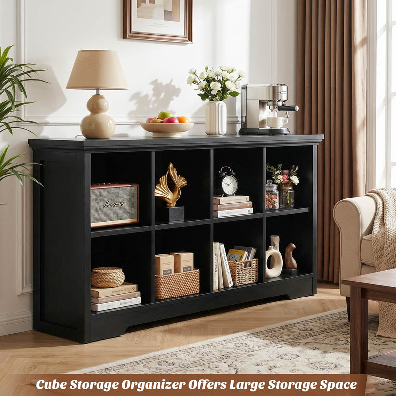 8-Cube Organizer, 50'' Width Cube Bookcase with Power Outlet and 9 Open Storage Shelves