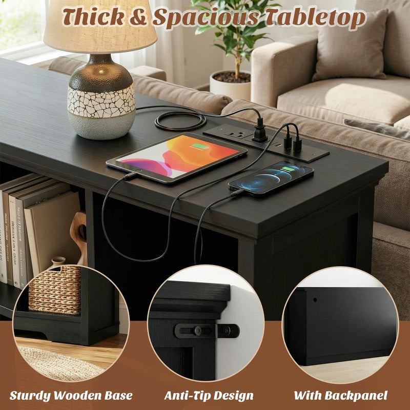 8-Cube Organizer, 50'' Width Cube Bookcase with Power Outlet and 9 Open Storage Shelves