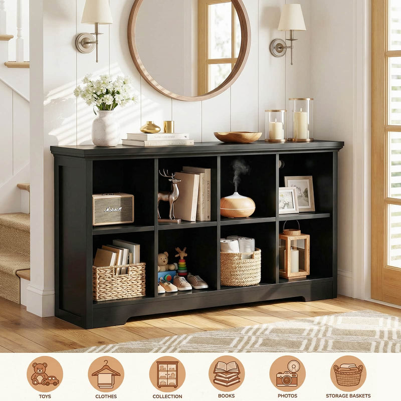 8-Cube Organizer, 50'' Width Cube Bookcase with Power Outlet and 9 Open Storage Shelves