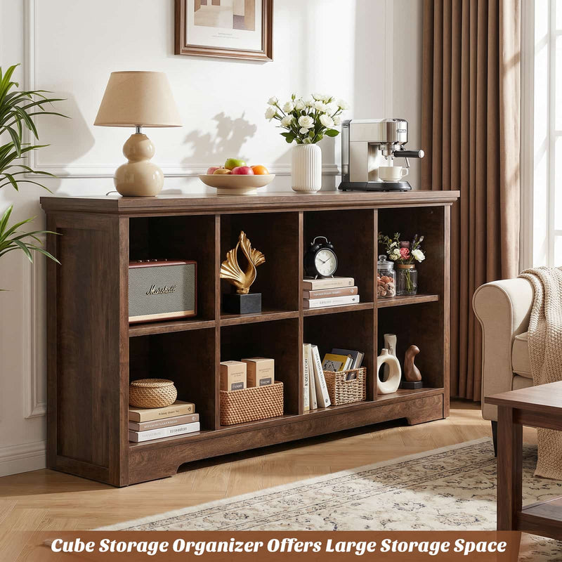 8-Cube Organizer, 50'' Width Cube Bookcase with Power Outlet and 9 Open Storage Shelves