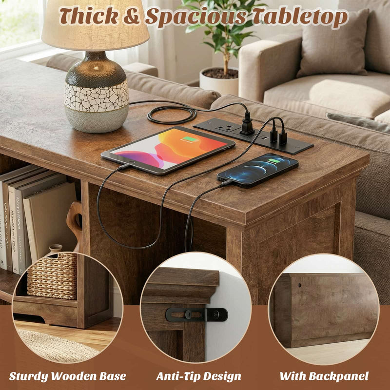 8-Cube Organizer, 50'' Width Cube Bookcase with Power Outlet and 9 Open Storage Shelves