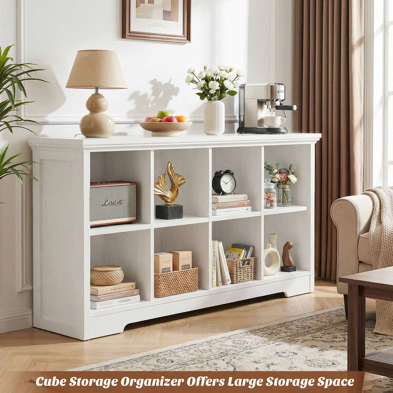 8-Cube Organizer, 50'' Width Cube Bookcase with Power Outlet and 9 Open Storage Shelves