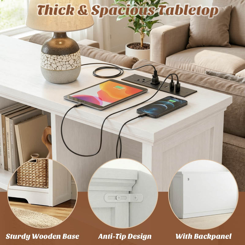 8-Cube Organizer, 50'' Width Cube Bookcase with Power Outlet and 9 Open Storage Shelves