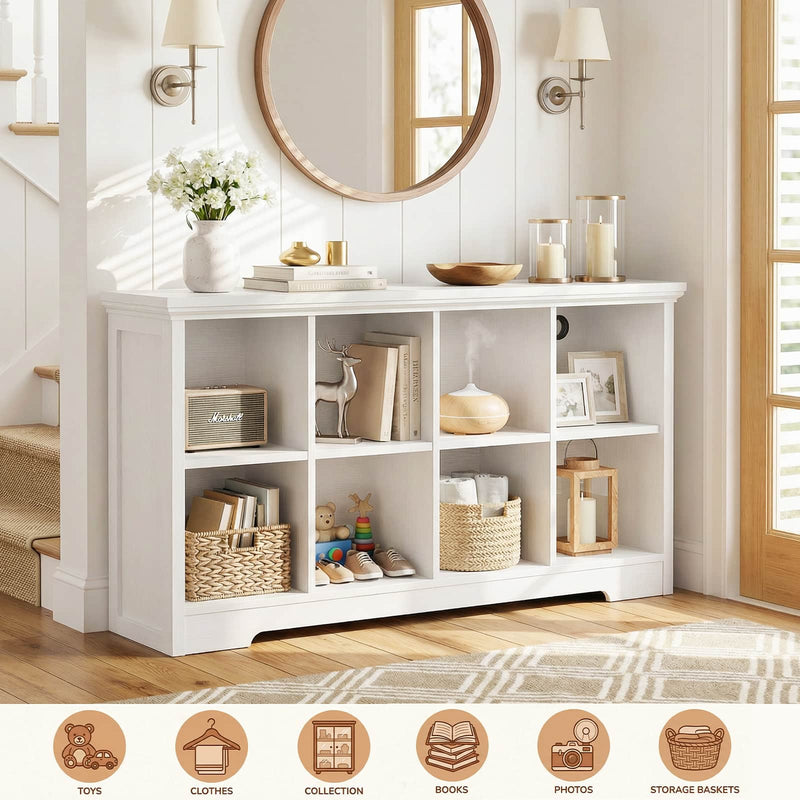 8-Cube Organizer, 50'' Width Cube Bookcase with Power Outlet and 9 Open Storage Shelves