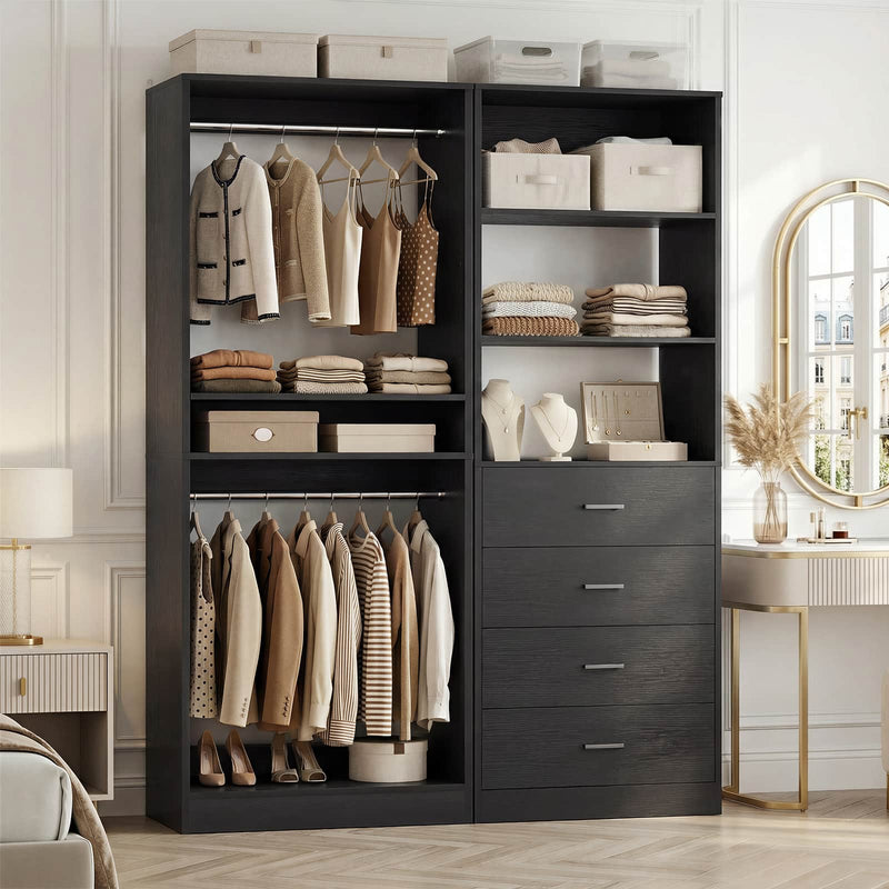 46.3''W 2-Piece Closet System with Drawers, Hanging Rods and Adjustable Shelves