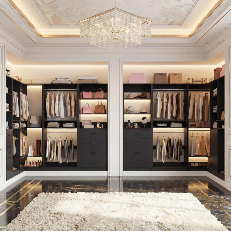 46.3''W 2-Piece Closet System with Drawers, Hanging Rods and Adjustable Shelves