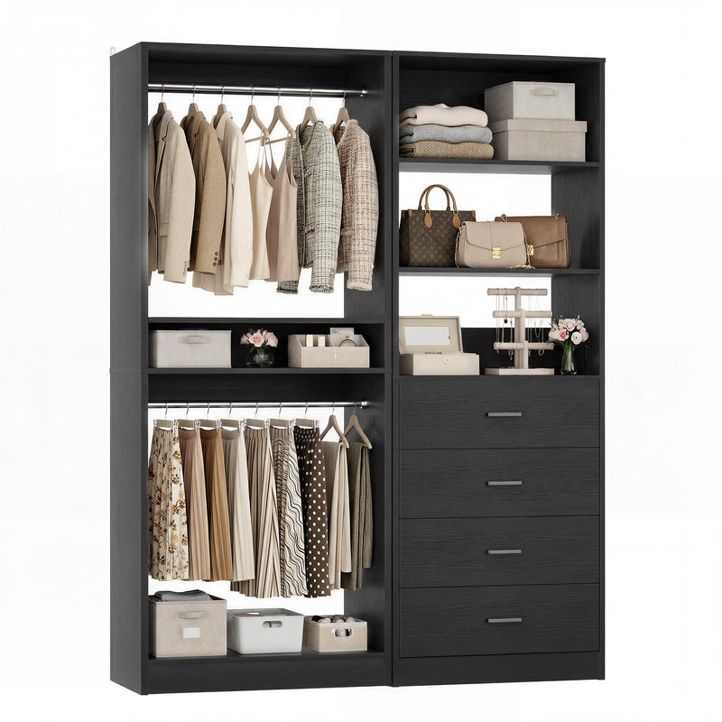 46.3''W 2-Piece Closet System with Drawers, Hanging Rods and Adjustable Shelves