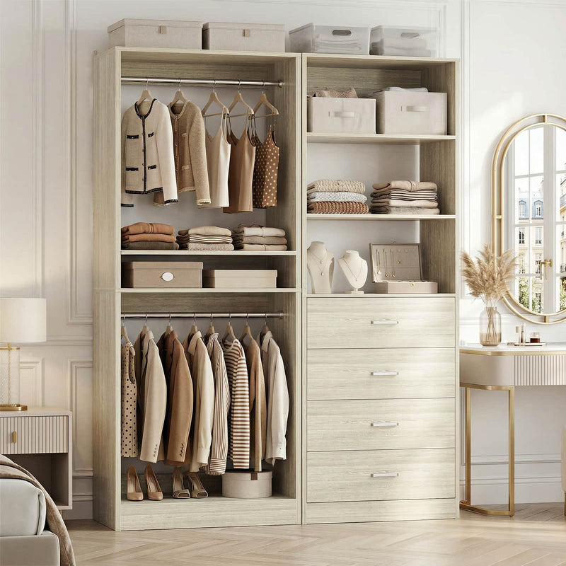 46.3''W 2-Piece Closet System with Drawers, Hanging Rods and Adjustable Shelves