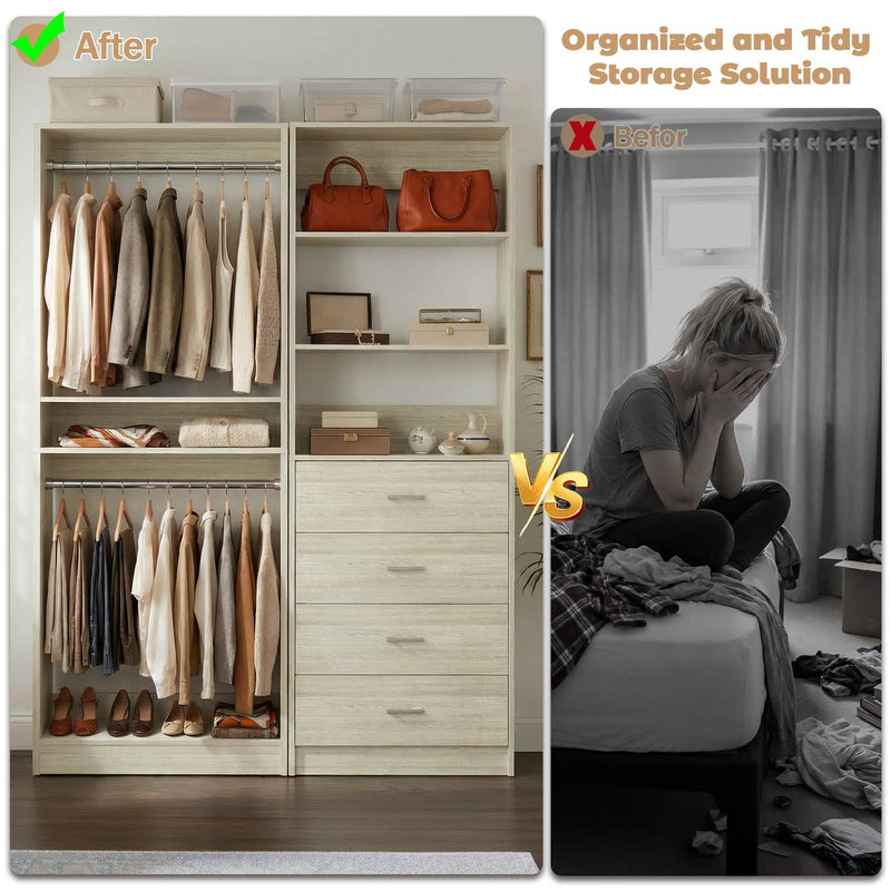 46.3''W 2-Piece Closet System with Drawers, Hanging Rods and Adjustable Shelves