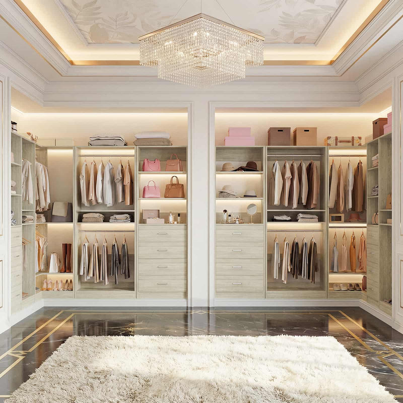 46.3''W 2-Piece Closet System with Drawers, Hanging Rods and Adjustable Shelves