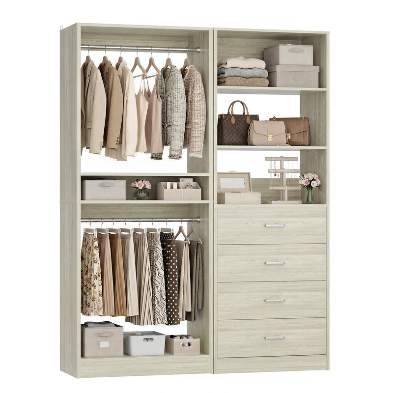 46.3''W 2-Piece Closet System with Drawers, Hanging Rods and Adjustable Shelves