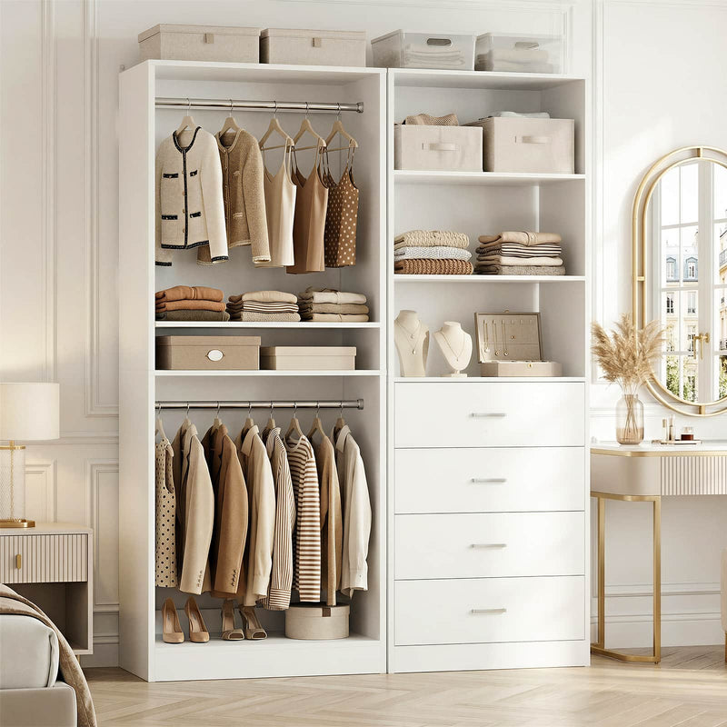 46.3''W 2-Piece Closet System with Drawers, Hanging Rods and Adjustable Shelves