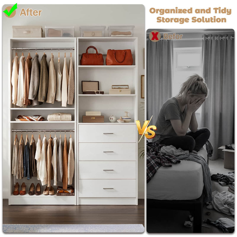 46.3''W 2-Piece Closet System with Drawers, Hanging Rods and Adjustable Shelves