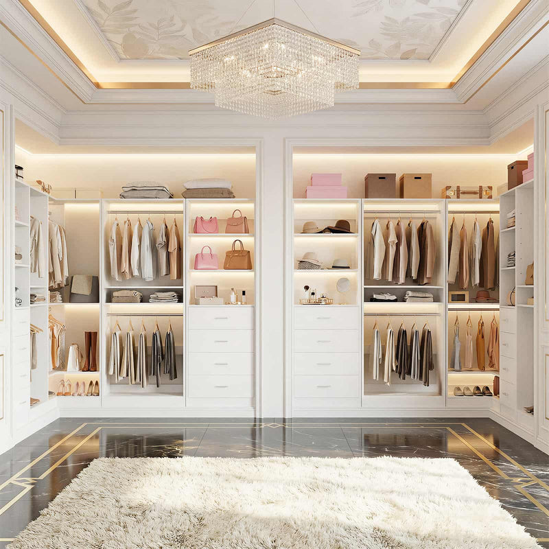 46.3''W 2-Piece Closet System with Drawers, Hanging Rods and Adjustable Shelves