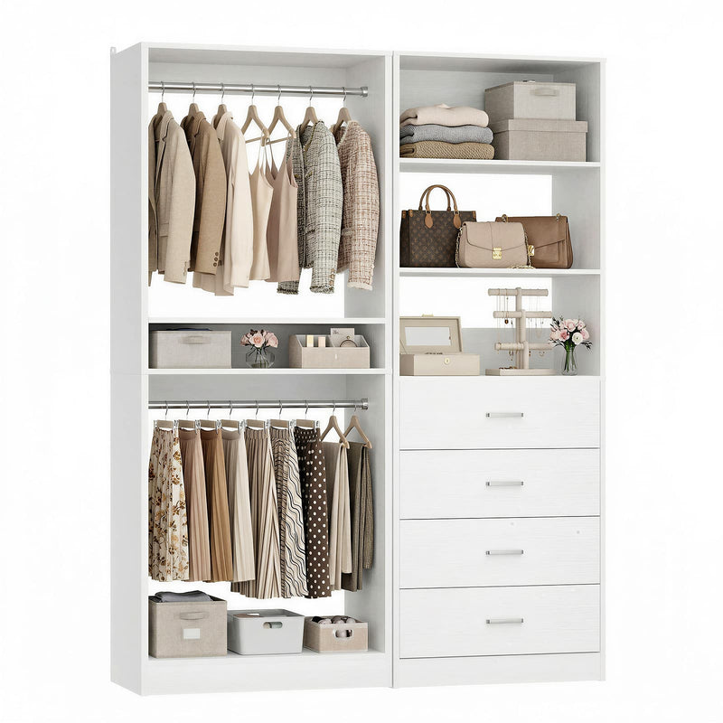 46.3''W 2-Piece Closet System with Drawers, Hanging Rods and Adjustable Shelves