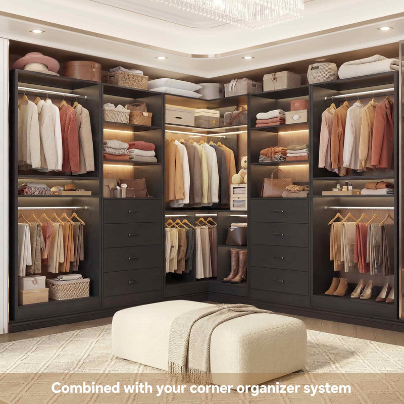92.6" Walk-In Closet System with 8 Drawers and 4 Hanging Rods, 4-Piece Set