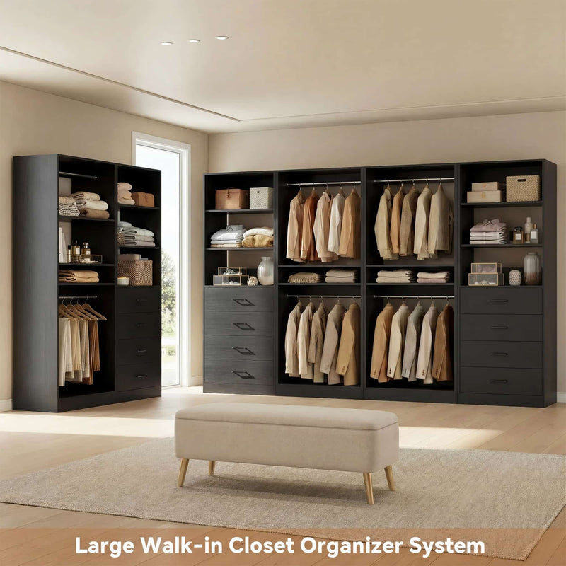 92.6" Walk-In Closet System with 8 Drawers and 4 Hanging Rods, 4-Piece Set