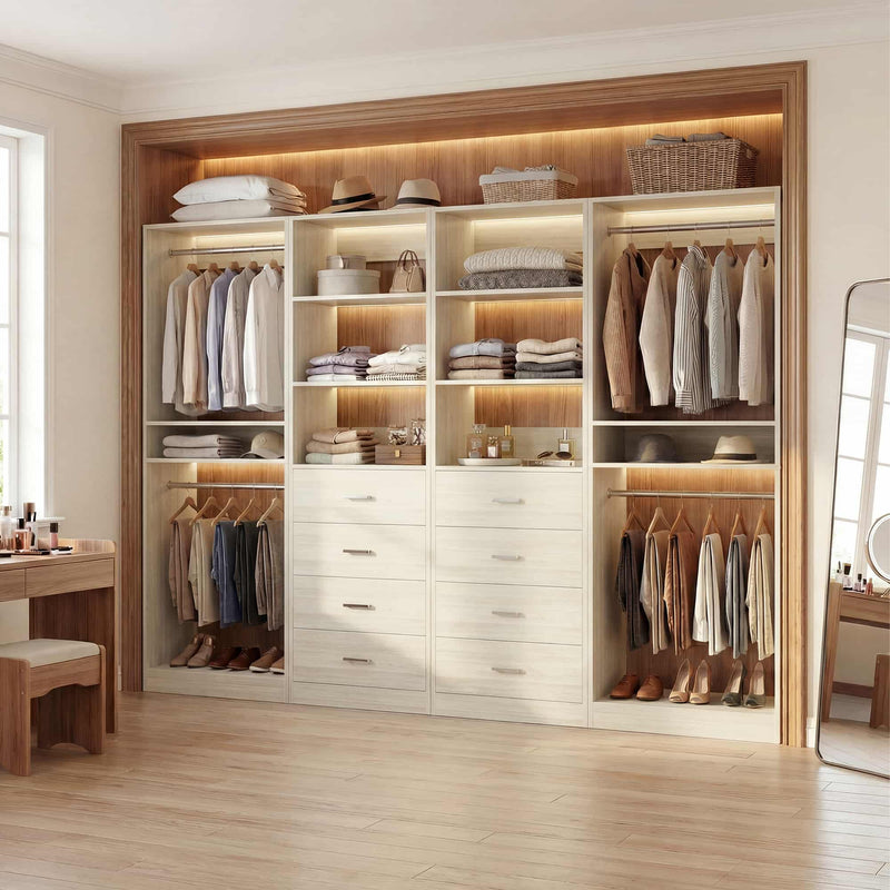 92.6" Walk-In Closet System with 8 Drawers and 4 Hanging Rods, 4-Piece Set