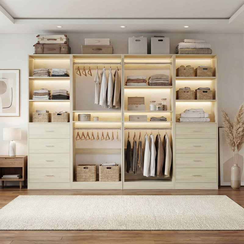 92.6" Walk-In Closet System with 8 Drawers and 4 Hanging Rods, 4-Piece Set