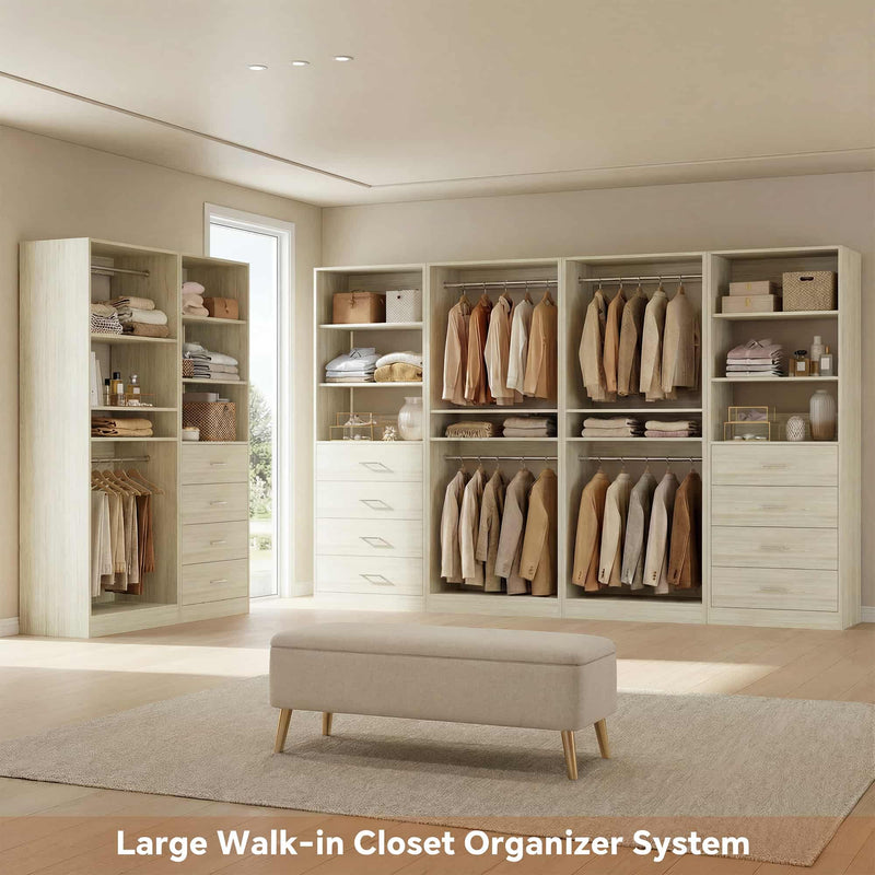 92.6" Walk-In Closet System with 8 Drawers and 4 Hanging Rods, 4-Piece Set