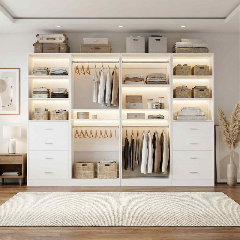 92.6" Walk-In Closet System with 8 Drawers and 4 Hanging Rods, 4-Piece Set