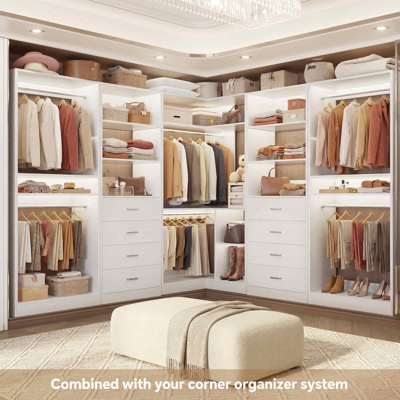 92.6" Walk-In Closet System with 8 Drawers and 4 Hanging Rods, 4-Piece Set
