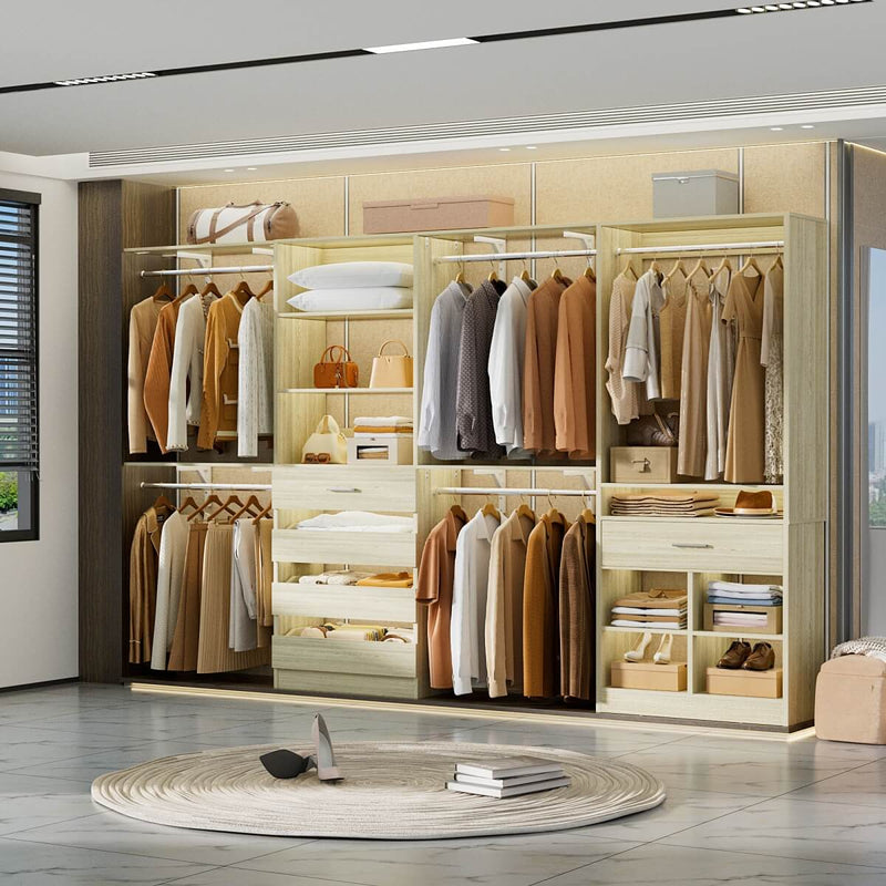 Freestanding Closet Organizer System Set of 2, with 5 Drawers & Hanging Rods