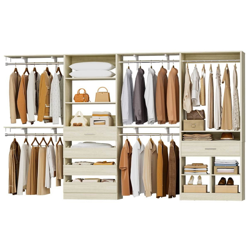 Freestanding Closet Organizer System Set of 2, with 5 Drawers & Hanging Rods