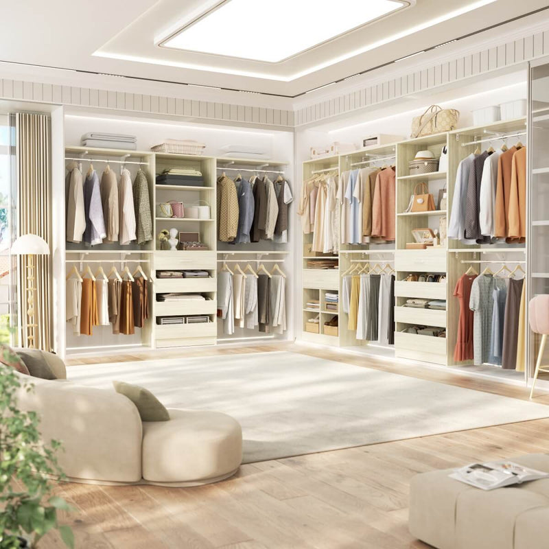 Closet Organizer System Set of 3, with 9 Wooden Drawers & 8 Hanging Rods, Adjustable