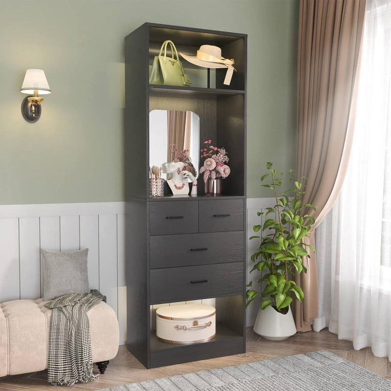25 Inch Freestanding Closet System with Mirror And Drawers