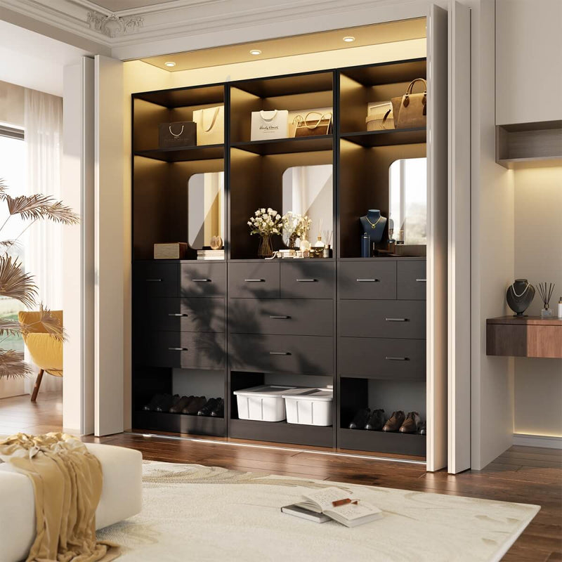 25 Inch Freestanding Closet System with Mirror And Drawers