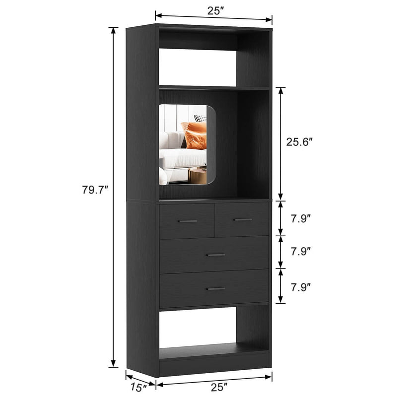 25 Inch Freestanding Closet System with Mirror And Drawers