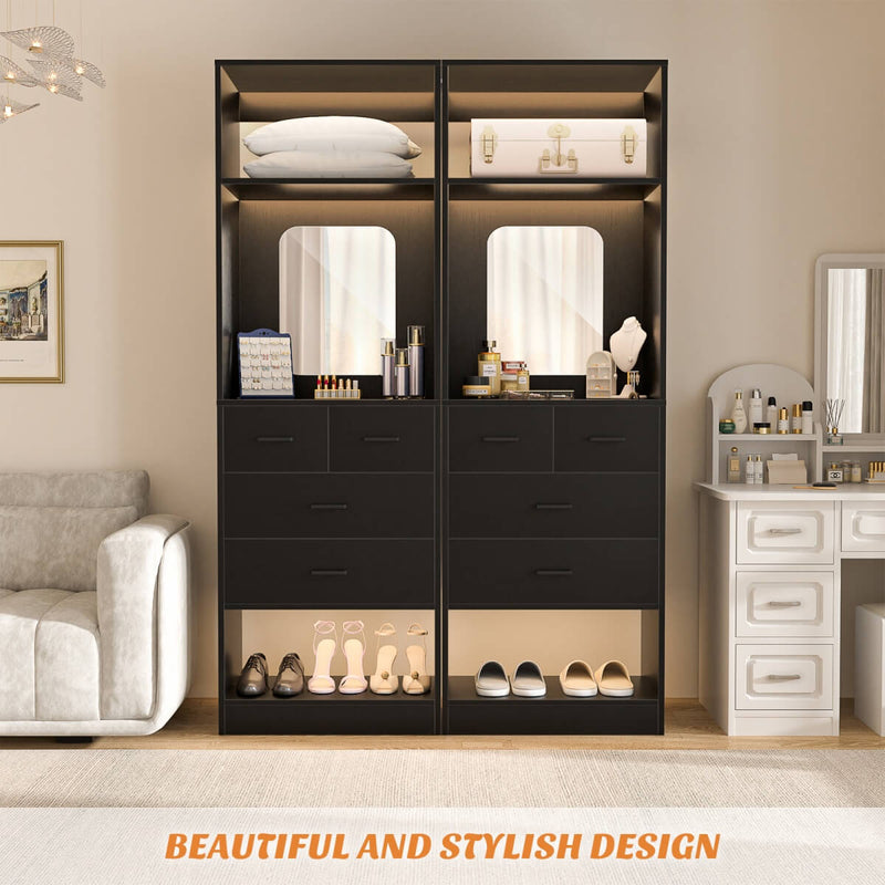 25 Inch Freestanding Closet System with Mirror And Drawers