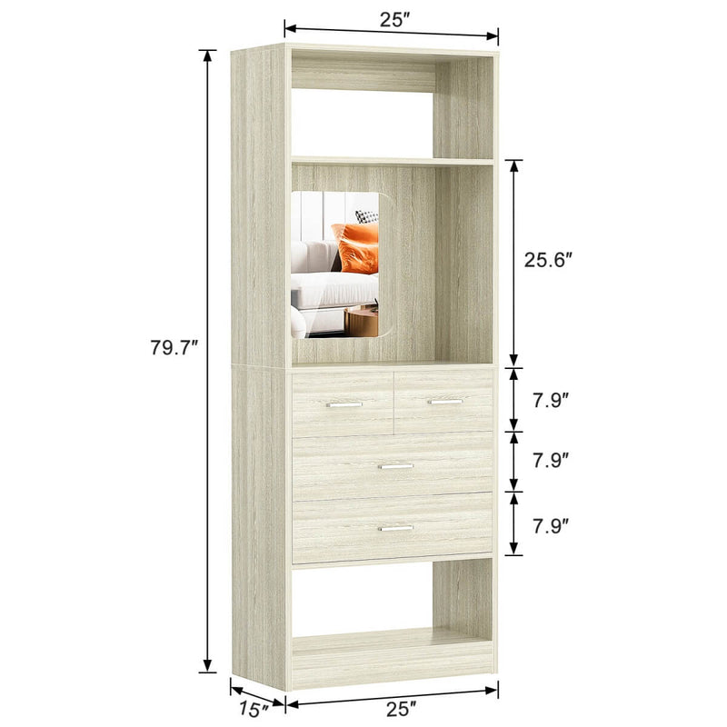 25 Inch Freestanding Closet System with Mirror And Drawers