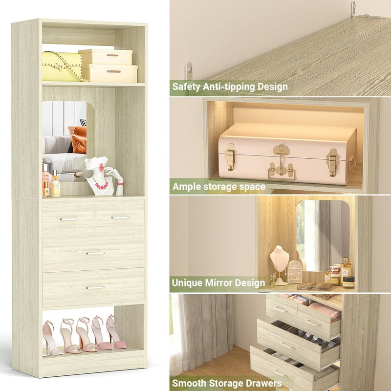 25 Inch Freestanding Closet System with Mirror And Drawers