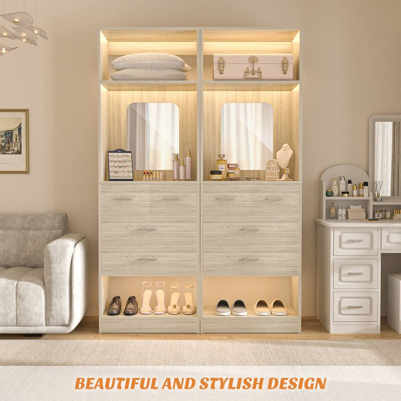25 Inch Freestanding Closet System with Mirror And Drawers