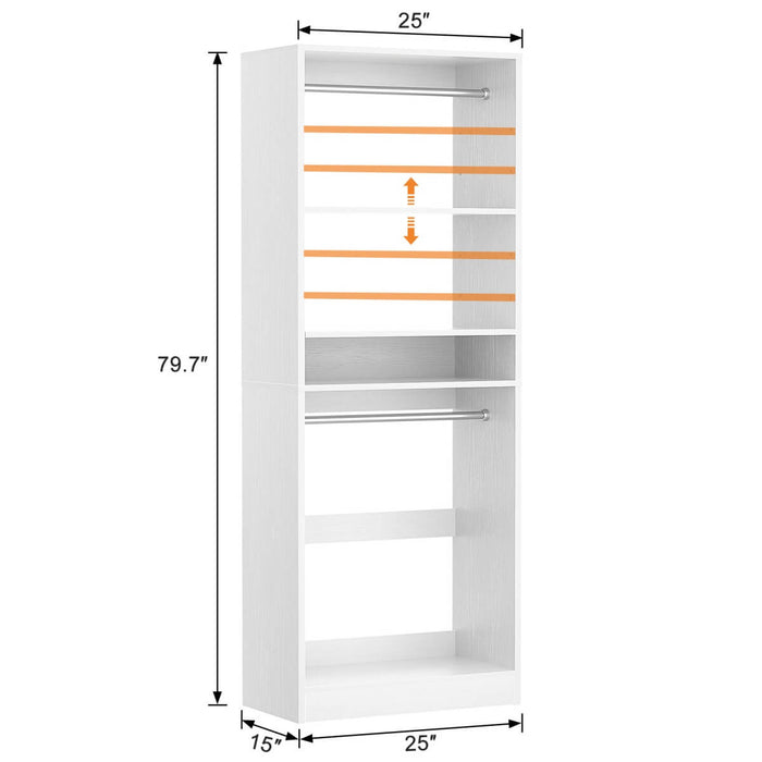 25'' Closet System with 2 Hanging Rods and Adjustable Shelves